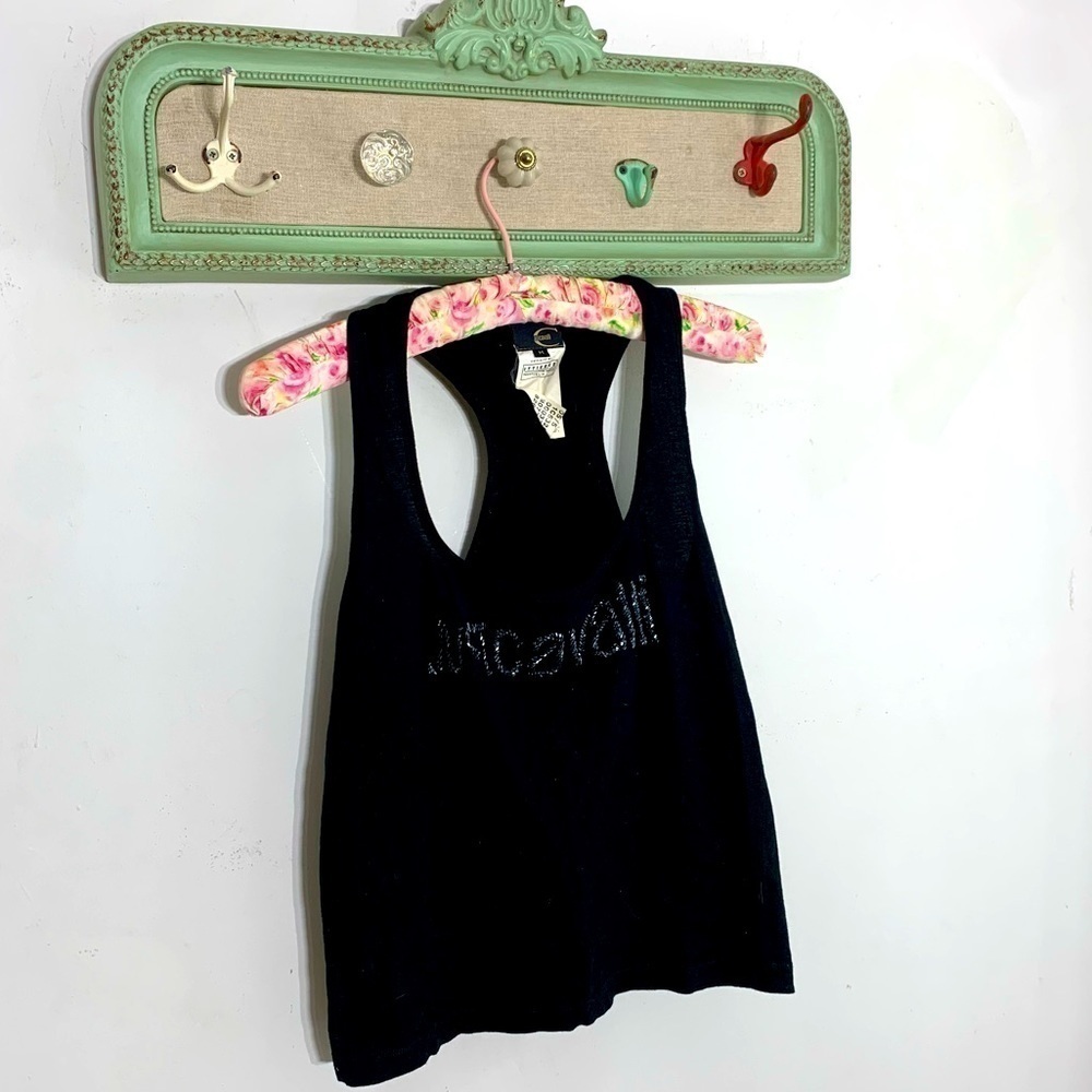 Just Cavalli black beaded logo Racerback cotton tank top women’s medium vintage